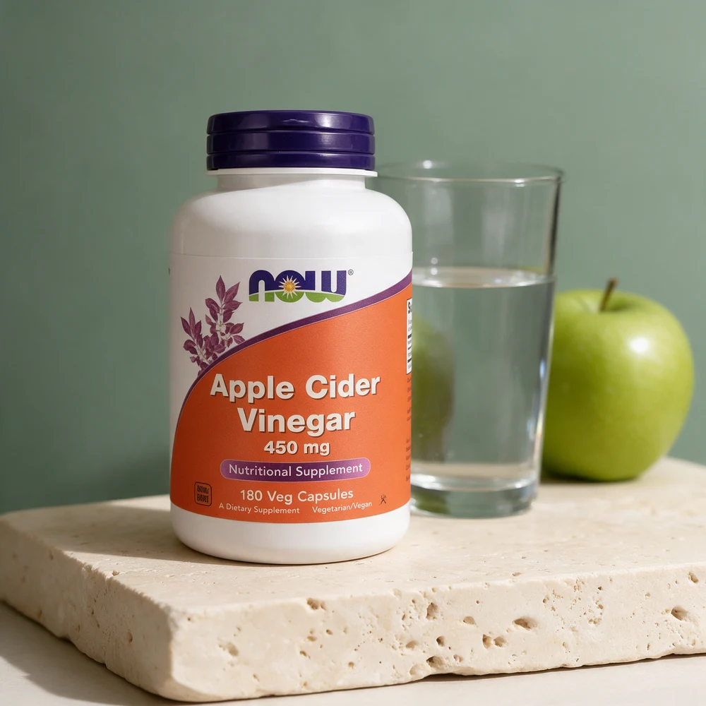 NOW Apple Cider Vinegar 450 mg, hvit boks med 180 kapsler