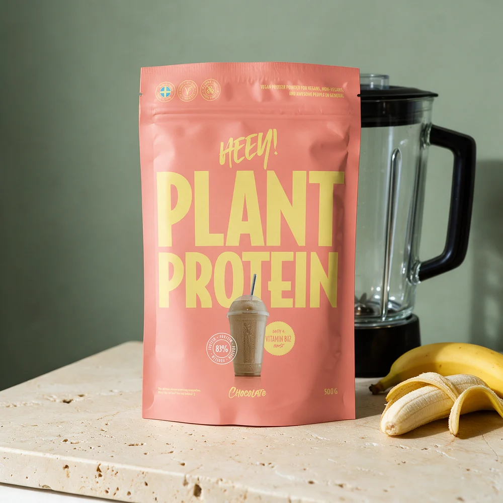 Heey! Vegansk Protein, pose med 500 gram og sjokoladesmak
