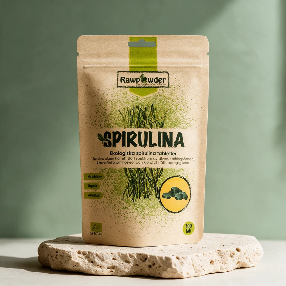 Rawpowder Økologiske Spirulinatabletter, pose med 300 tabletter à 500 mg