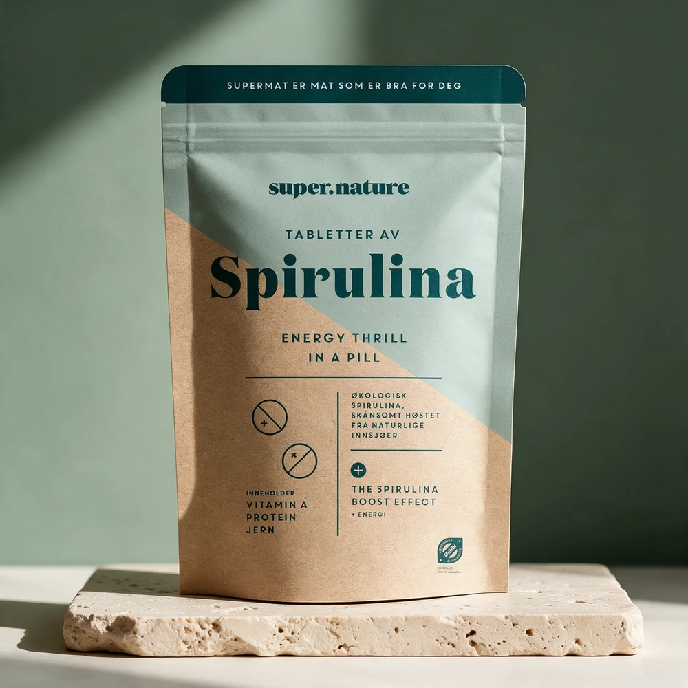 SuperNature Spirulina, pose med 300 økologiske tabletter