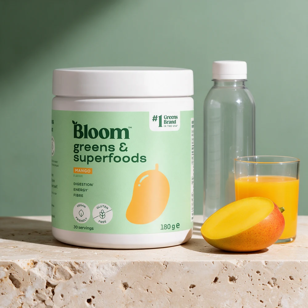 Bloom Greens & Superfoods Mango 180 g, boks med 30 porsjoner