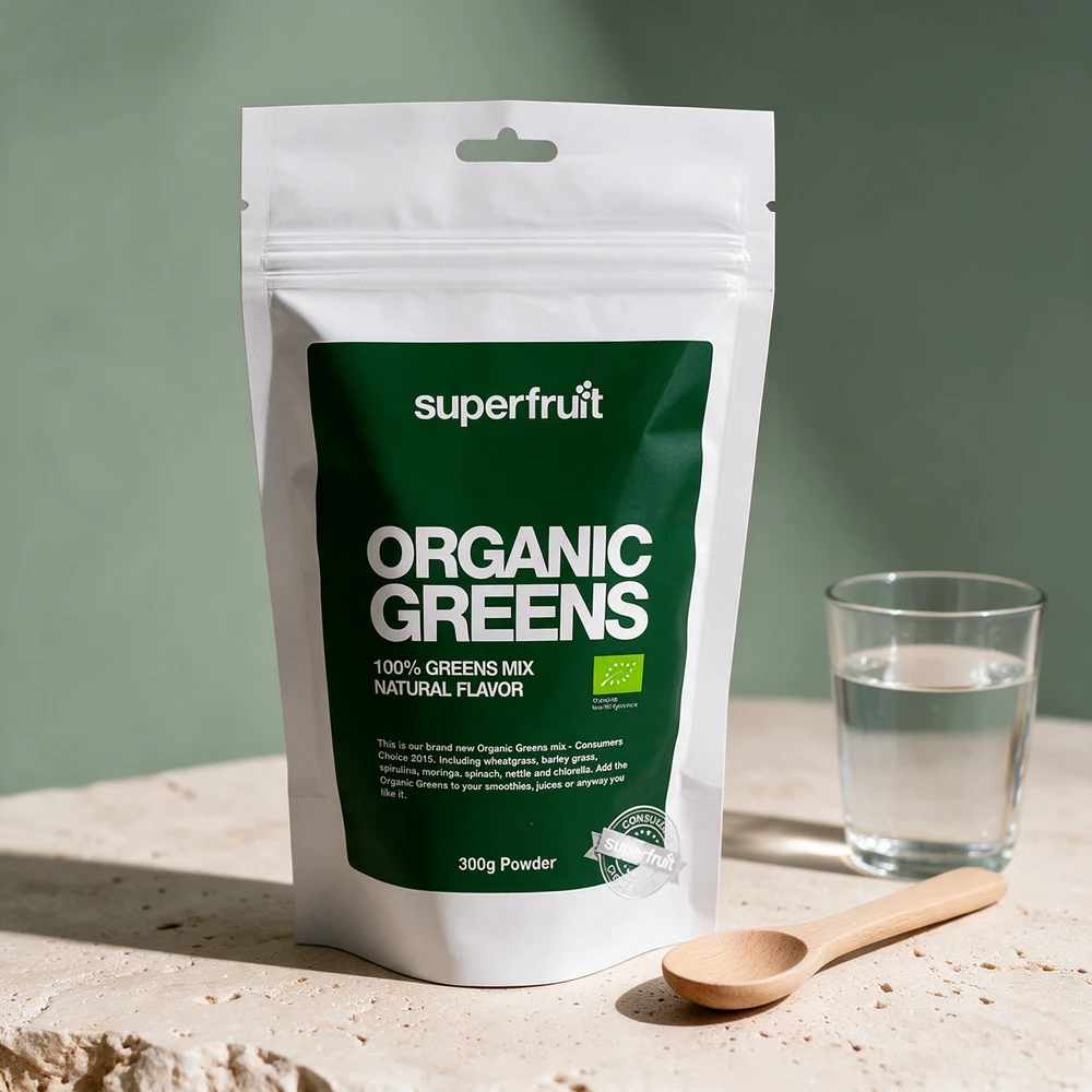 Superfruit Organic Greens ØKO 300 g, påse med sju økologiske grønne råvarer