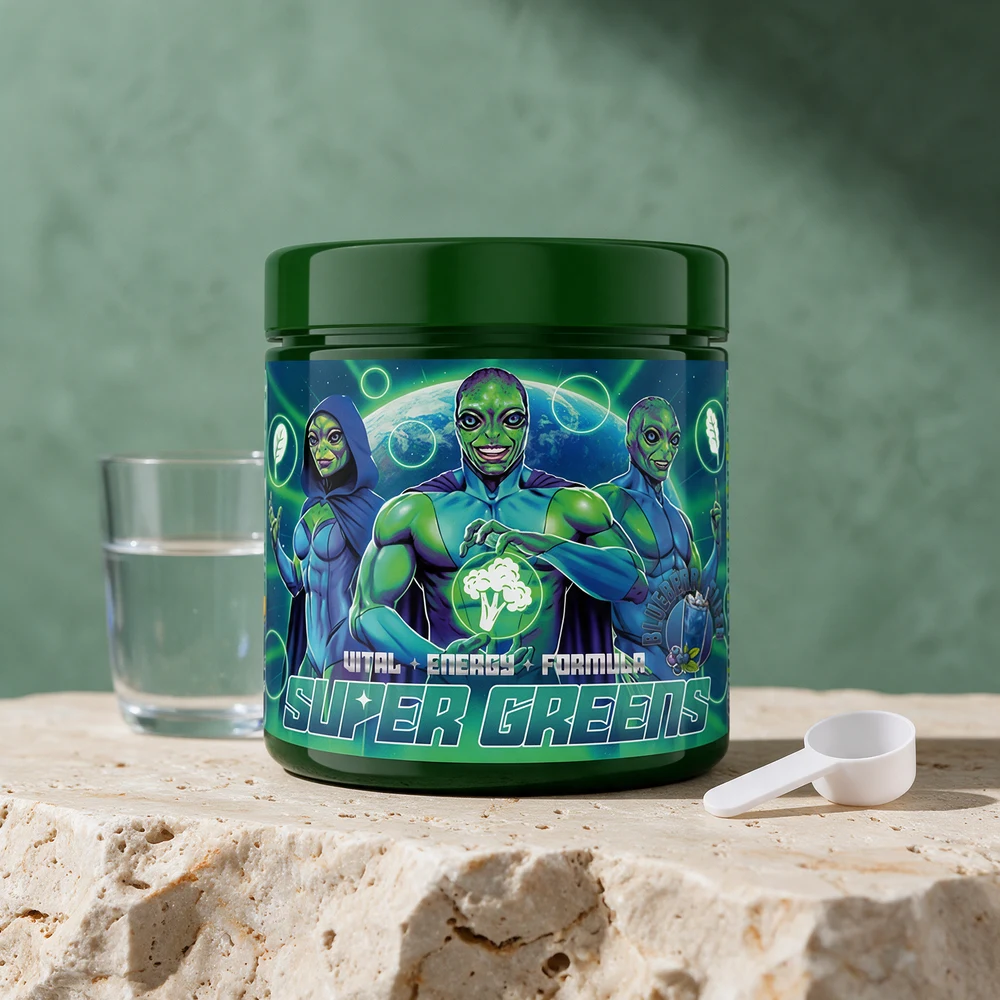 Swedish Supplements Super Greens Blueberry Slush 250 g, boks med 250 g pulver