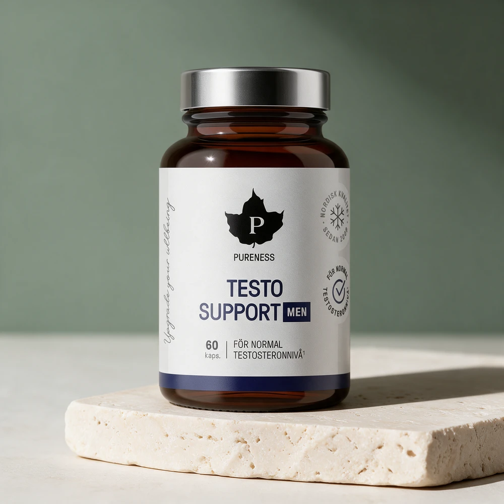 Pureness Testo Support Men i brun glassflaske med metallokk