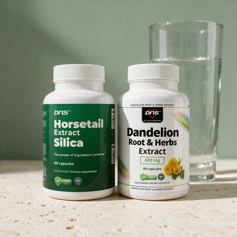 DNS Horsetail Silica Extract og DNS Dandelion Root & Herbs Extract, to ekstrakter 10:1, én kapsel daglig hver