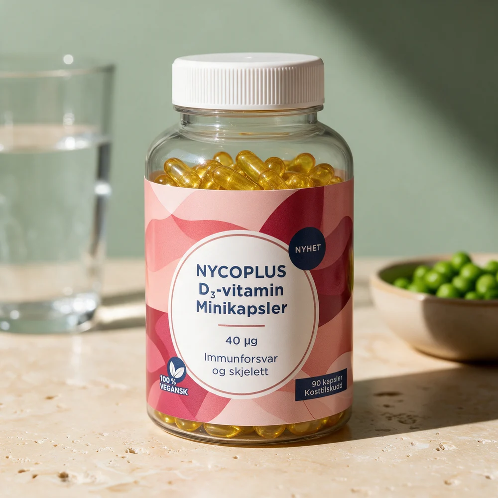 Nycoplus D3 Minikapsler, boks med myke gyldne kapsler med D3