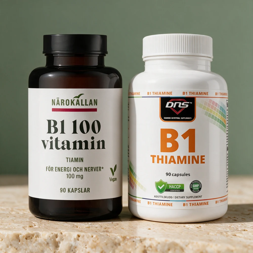 Närokällan B1 100 vitamin og DNS B1 Thiamine, to bokser med 90 kapsler à 100 mg