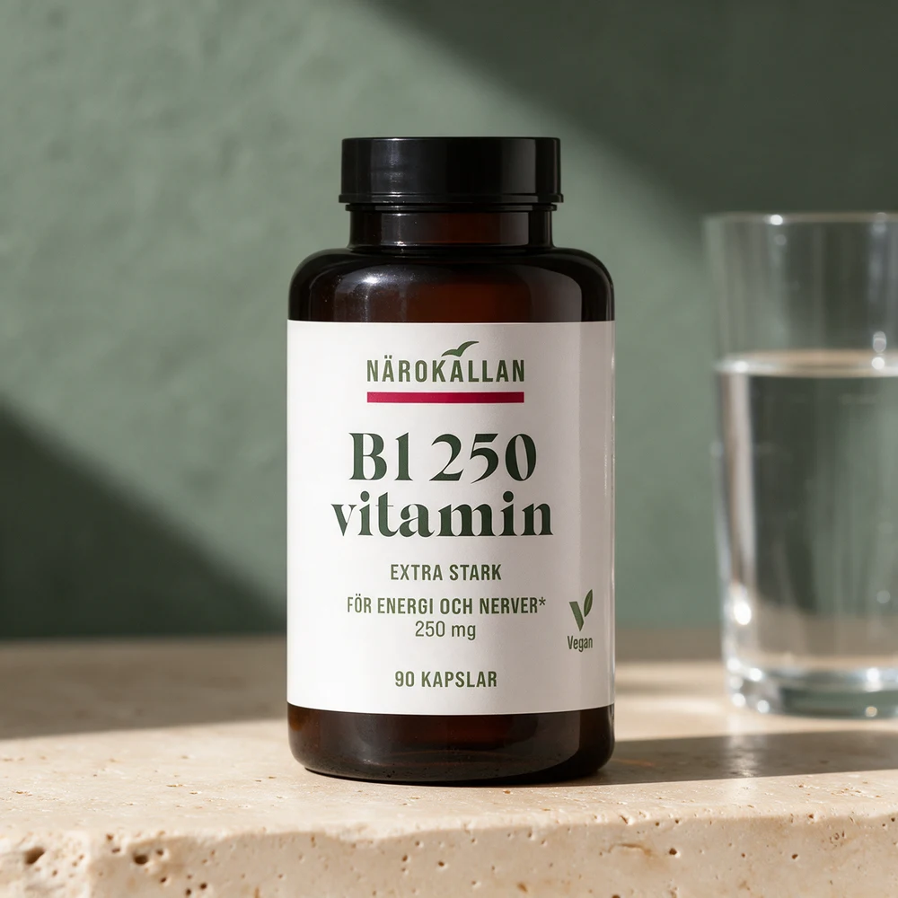 Närokällan B1 250 vitamin, boks med 90 kapsler à 250 mg tiamin