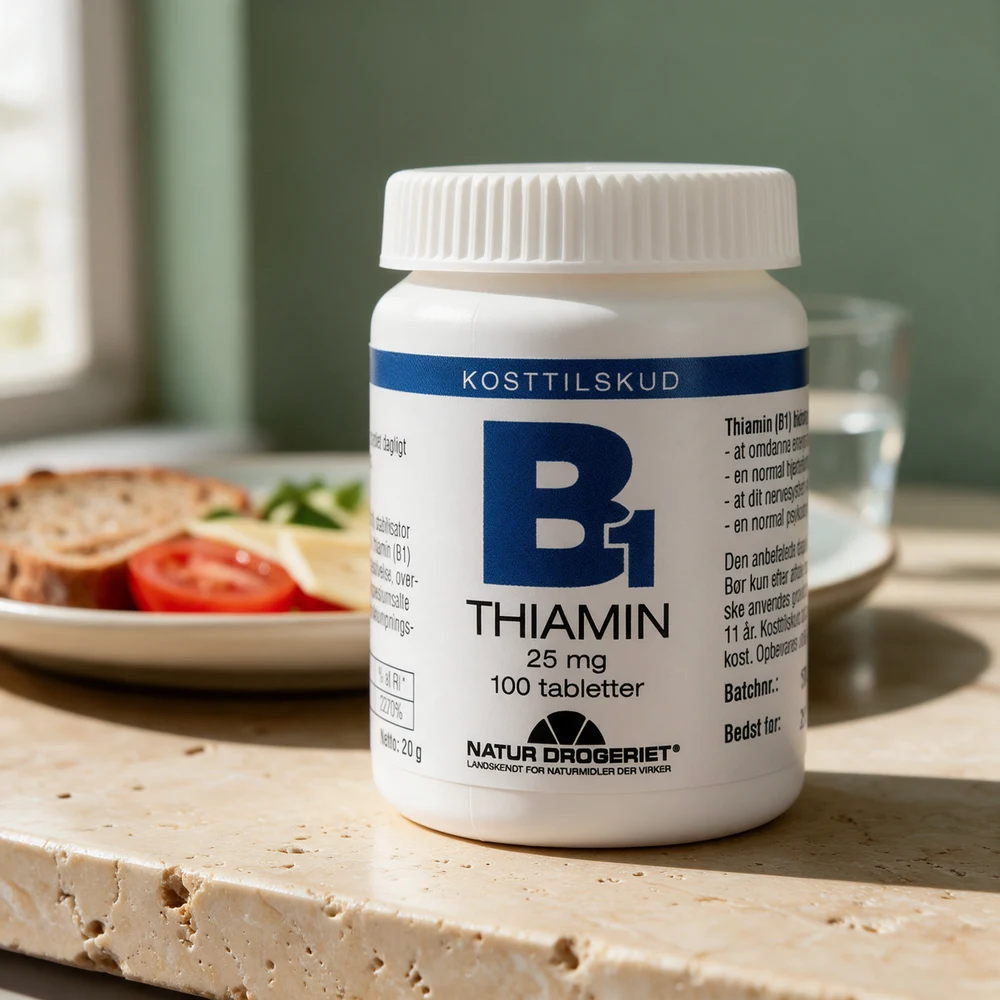 Natur-Drogeriet B1 Thiamin 25 mg, hvit boks med 100 tabletter