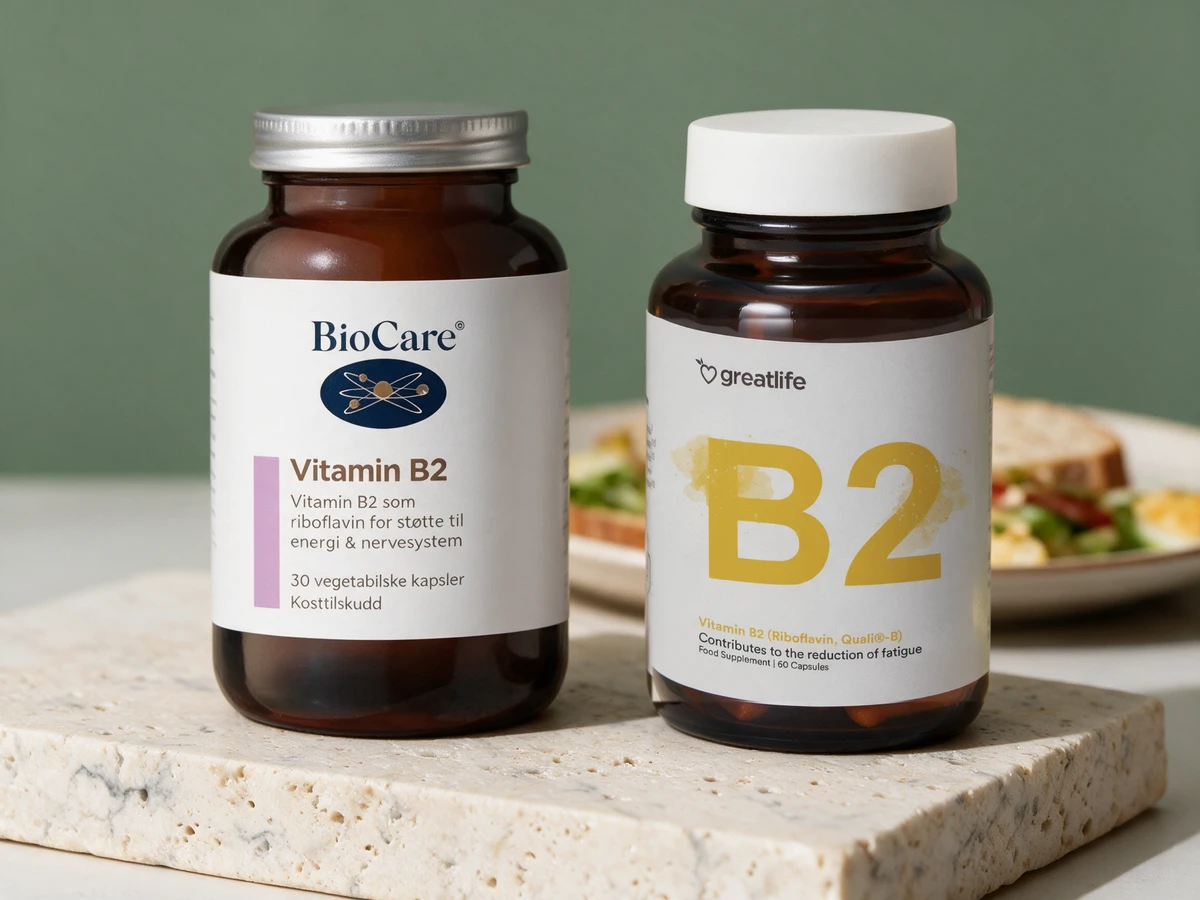 BioCare Vitamin B2 og Greatlife Vitamin B2, de to som vil ha mat til