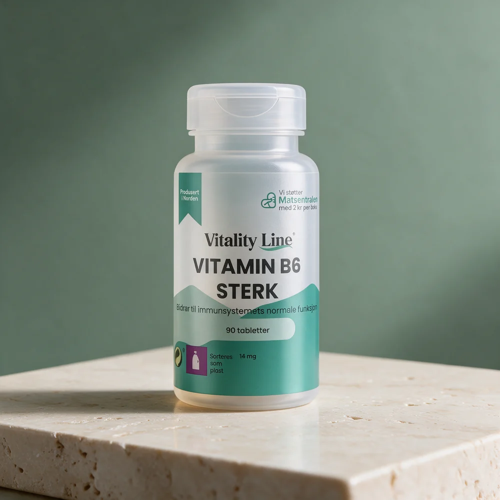 Vitality Line Vitamin B6 Sterk, frostet plastboks med 90 tabletter