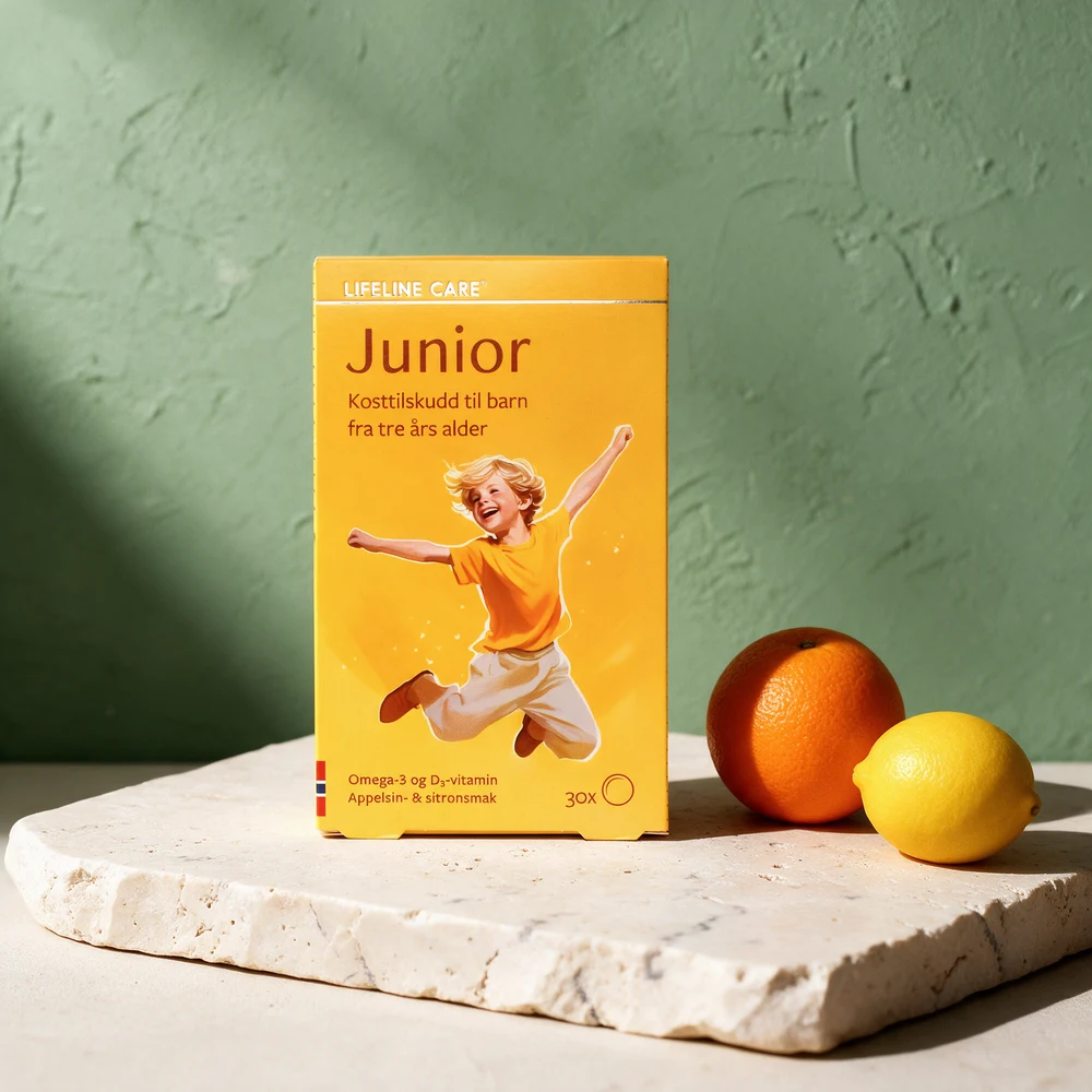 Lifeline Care Junior, omega-3 og D3 i geléputer med appelsin- og sitronsmak