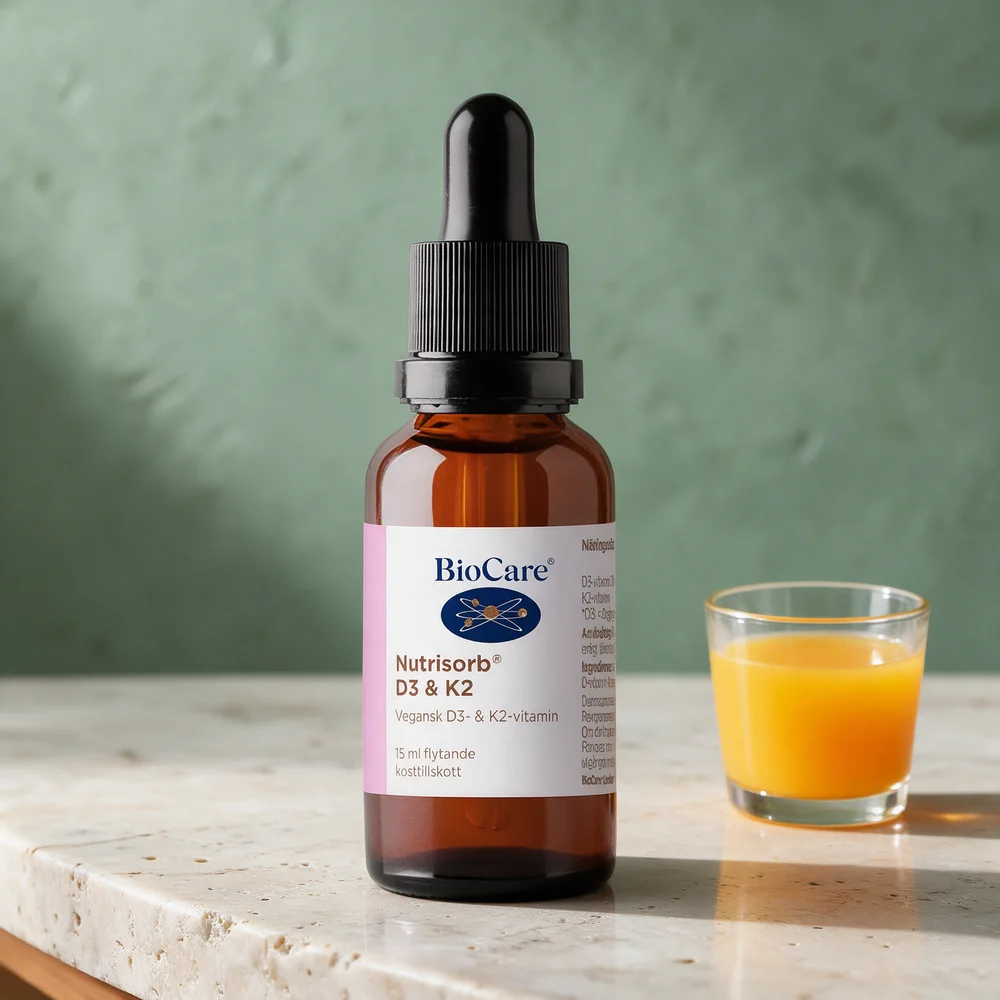 BioCare Nutrisorb D3 & K2 på 15 ml i brun dråpeflaske