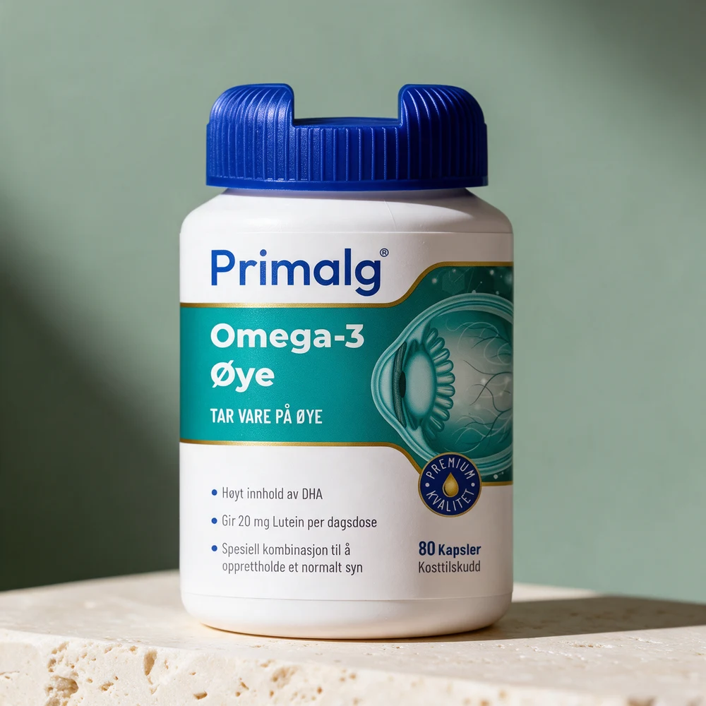 Primalg Omega-3 Øye, boks med 80 myke kapsler med fiskeolje