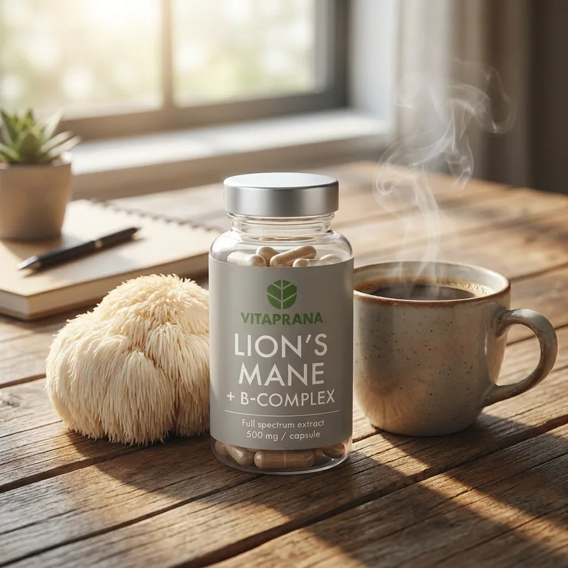 Vitaprana Lions Mane + B Complex 50 kapsler i hverdagsmiljø