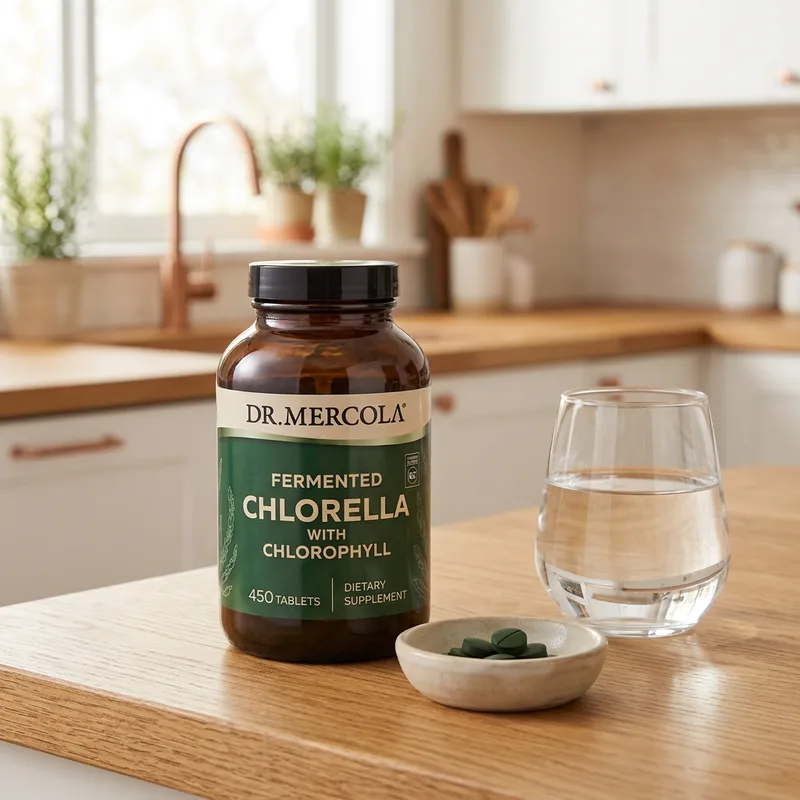 Dr. Mercola Fermentert Chlorella med klorofyll produktbilde