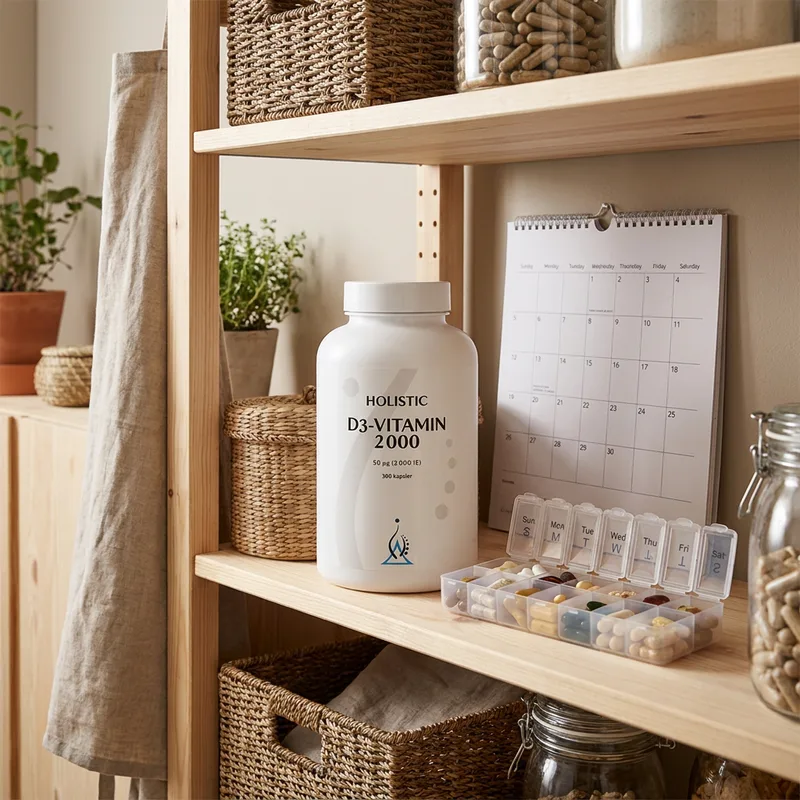 Holistic D3-vitamin 2000IE 360 kapsler i hverdagsmiljø