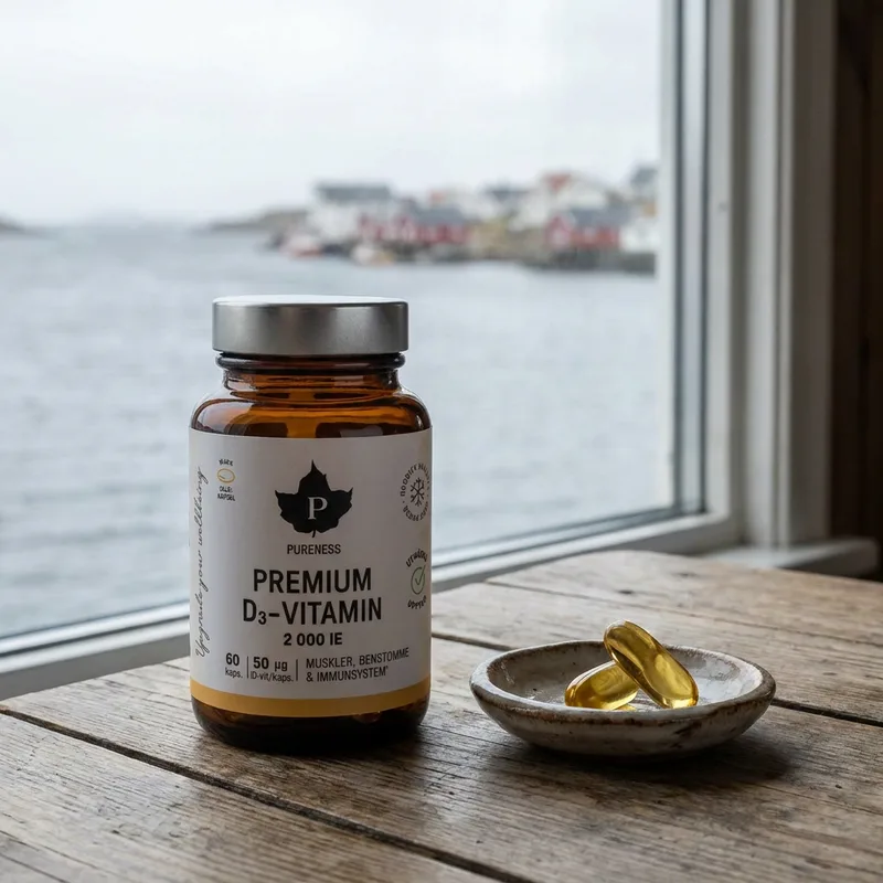 Pureness Premium D3-vitamin 2000 IE 60 kapsler i hverdagsmiljø