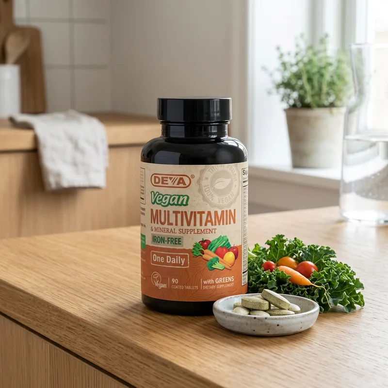 Deva Vegan Multivitamin & Mineral with Greens, Iron Free (90 produktbilde