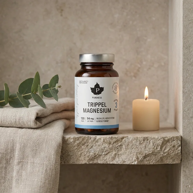 Pureness Trippel Magnesium 120 kapsler i hverdagsmiljø