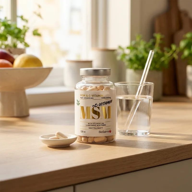 BioSalma MSM + C-vitamin 120 tabletter i hverdagsmiljø