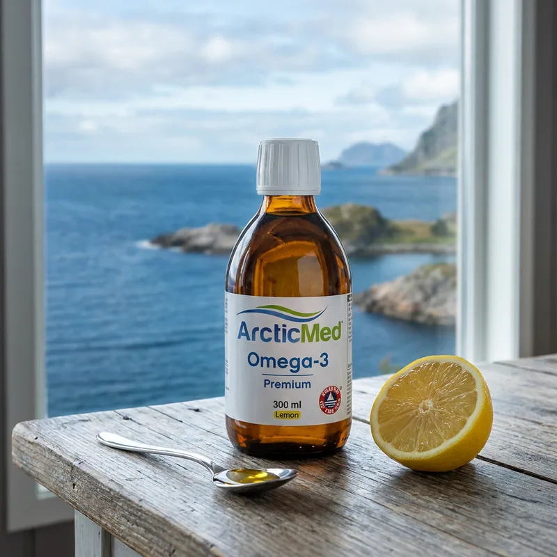 Arctic Med Omega-3 Premium Lemon 300 ml i hverdagsmiljø