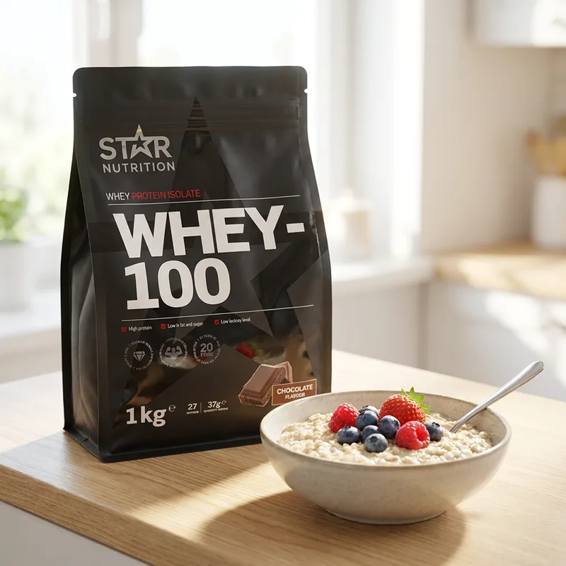 Star Nutrition Whey-100 Myseprotein 1 kg i hverdagsmiljø
