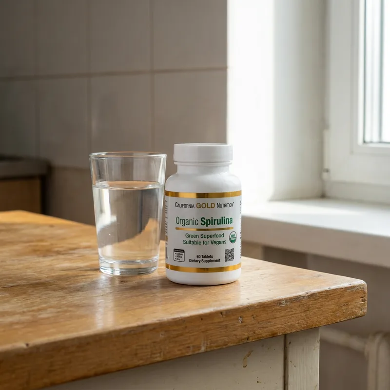 California Gold Nutrition Organic Spirulina 500 mg i hverdagsmiljø