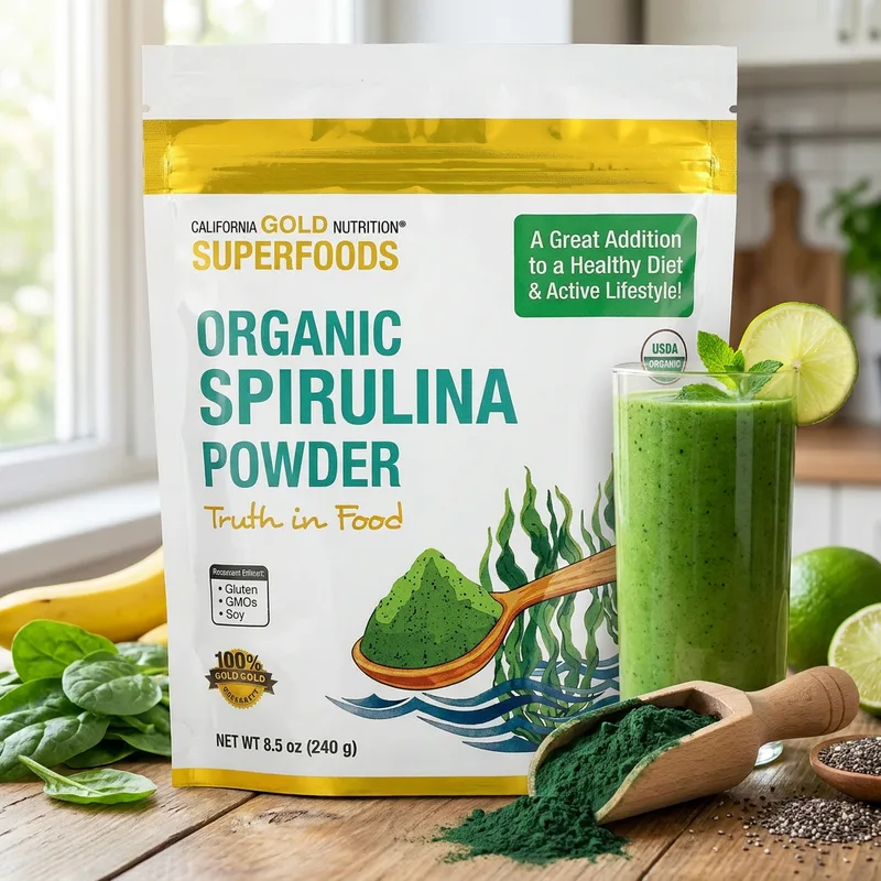California Gold Nutrition Organic Spirulina Powder 240 g i hverdagsmiljø