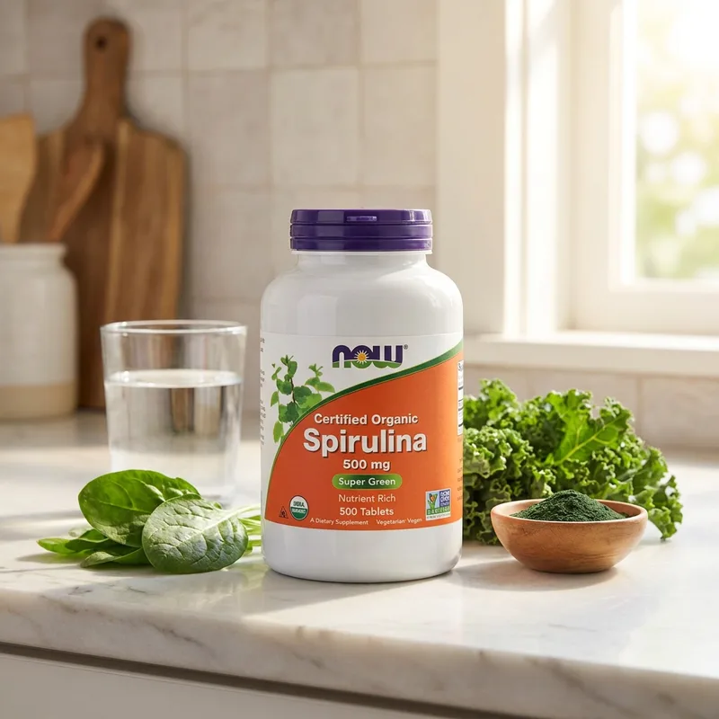 NOW Foods Certified Organic Spirulina 500 mg i hverdagsmiljø