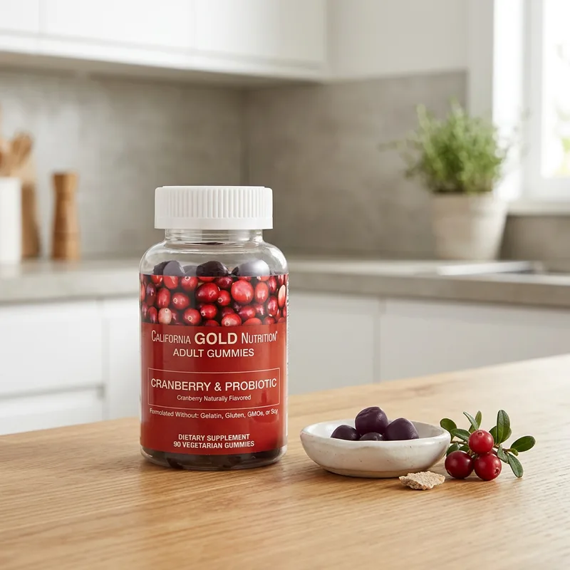 California Gold Nutrition Tranebær og Probiotika Gummier produktbilde