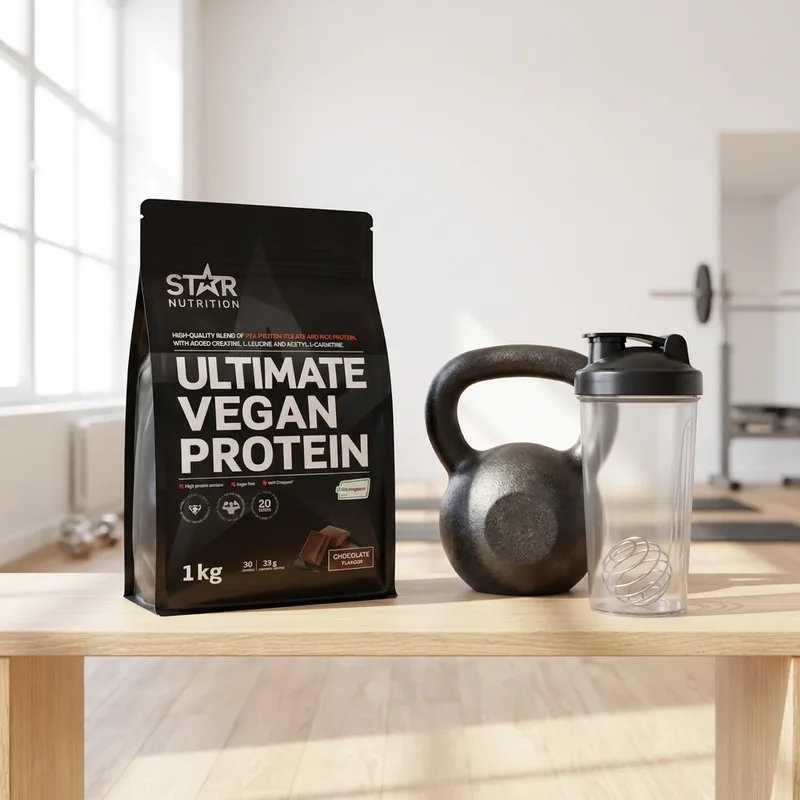 Star Nutrition Ultimate Vegan Protein 1 kg i hverdagsmiljø