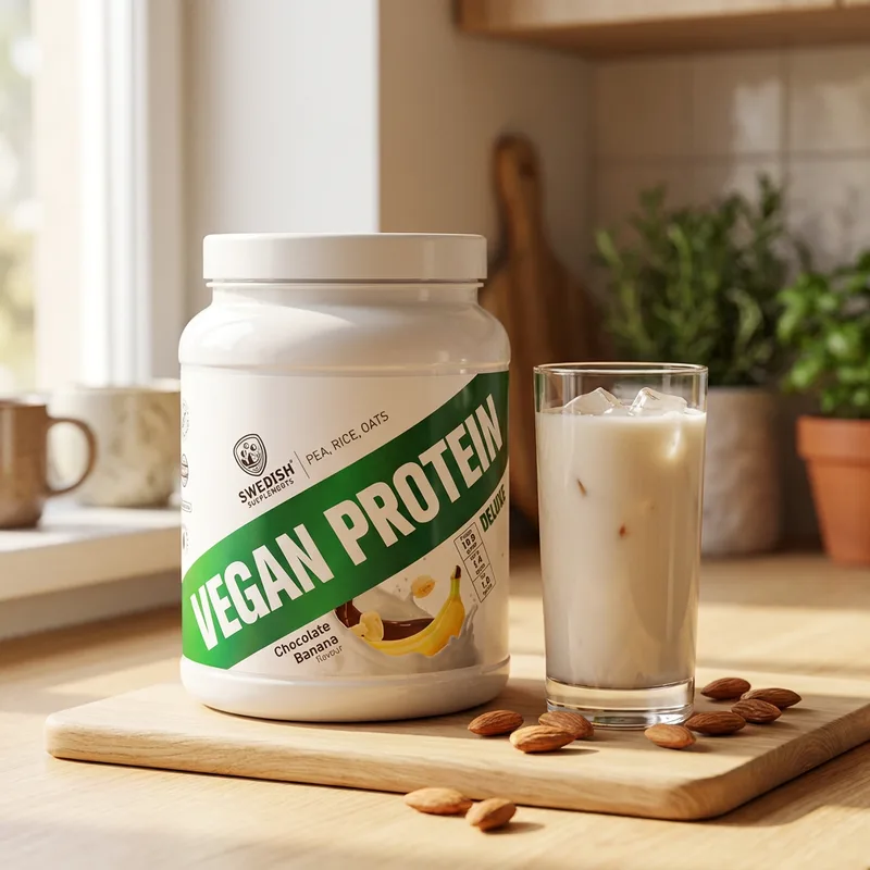 Swedish Supplements Vegan Protein Deluxe 750 g i hverdagsmiljø