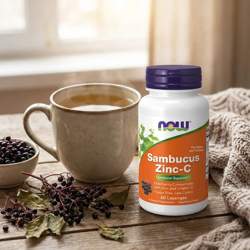 NOW Sambucus Zink + C 60 sugetabletter i hverdagsmiljø