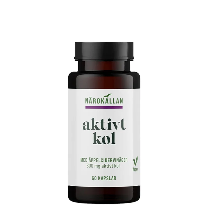 Närokällan Aktivt Kull med epleeddik, 300 mg kull per kapsel