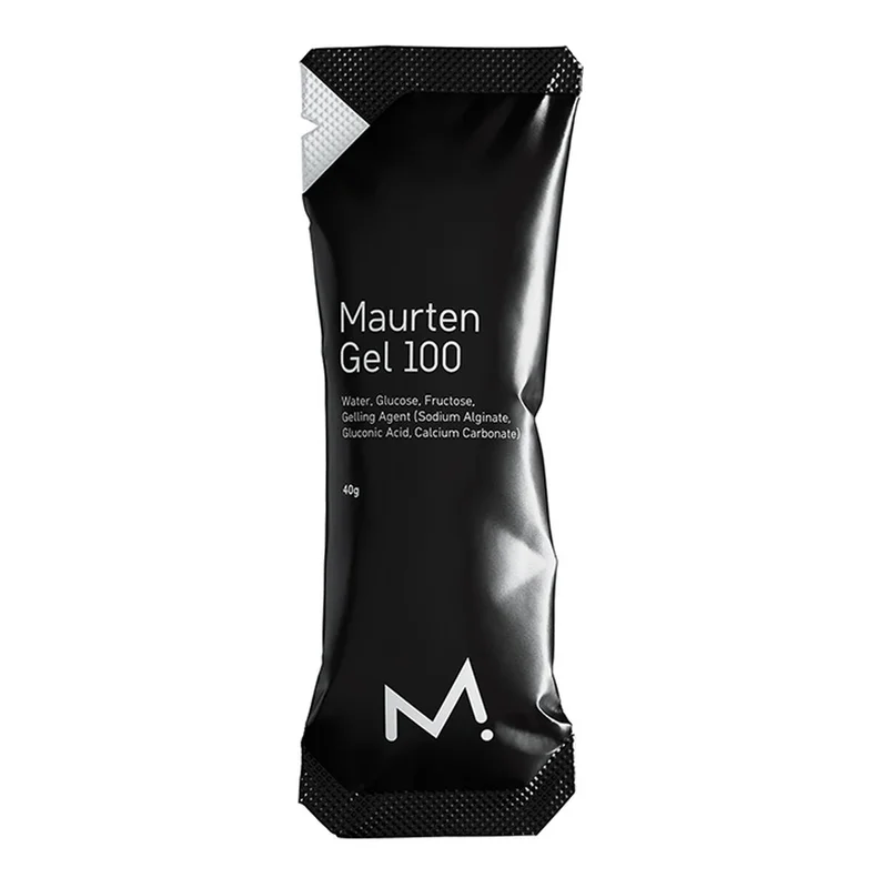 Maurten Gel 100, pose på 40 gram med den korte ingredienslisten trykt på forsiden