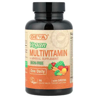 Deva Vegan Multivitamin & Mineral with Greens, Iron Free (90 Coated Tablets)