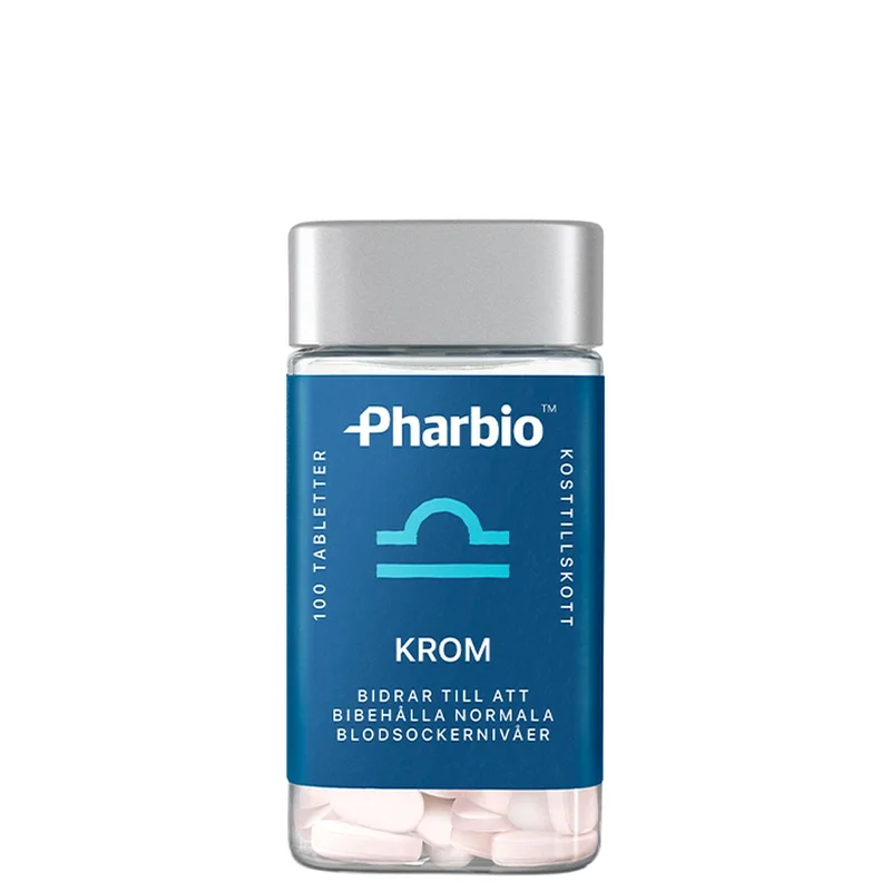 Pharbio Krom i gjennomsiktig boks med mandelformede tabletter