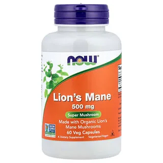 NOW Foods Lion's Mane, 500 mg, 60 kapsler
