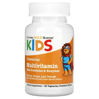 California Gold Nutrition tyggemultivitamin med probiotika – 60 stk