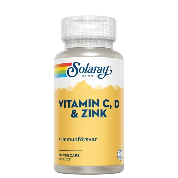 Solaray Vitamin C, D og Zink 30 kapsler
