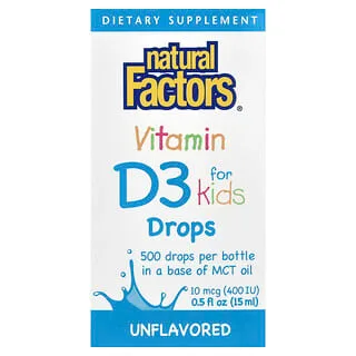 Natural Factors Vitamin D3 Drops for Kids, nøytral smak (15 ml)